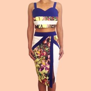 Blue Color Block Crop Top